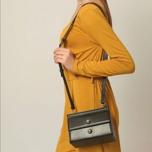 Black Leather Belt and Shoulder Bag (Genuine Leather)